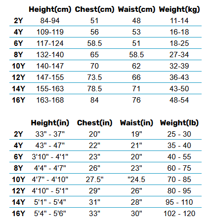 2025 Billabong Junior Rash Vests 0 Size Chart